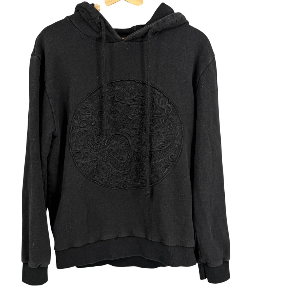 D.GNAK Hoodie‎ Size 46 Black Dragon Embroidered Patch Pullover